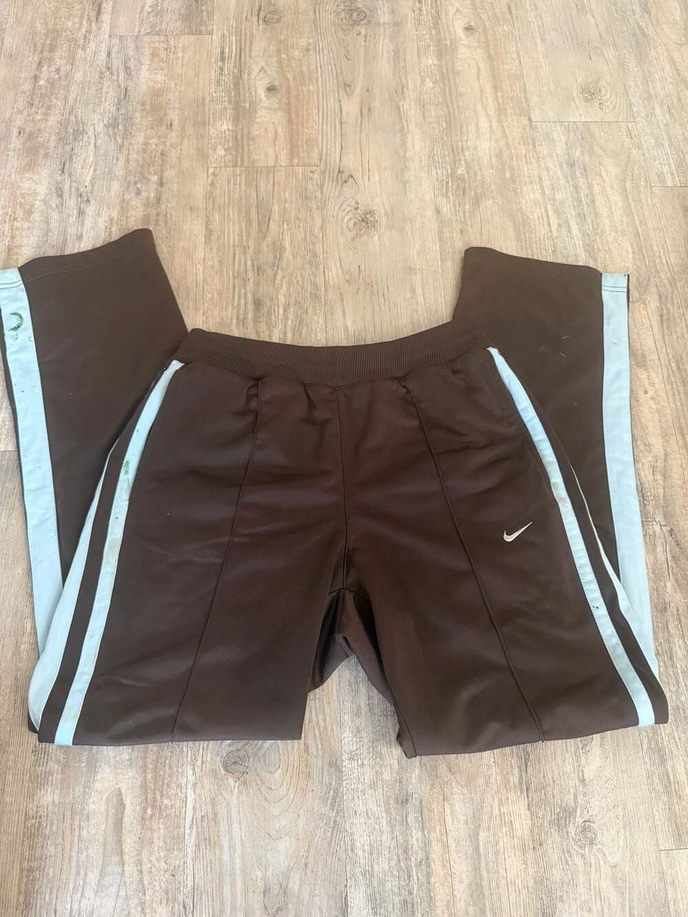 Nike Vintage Brown and Light Blue Striped Track Pants Size Medium